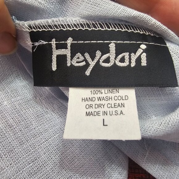 VTG Heydari Blue Linen Asymmetrical Jacket L Lagenlook Mother of Pearl Artsy USA - Picture 5 of 11